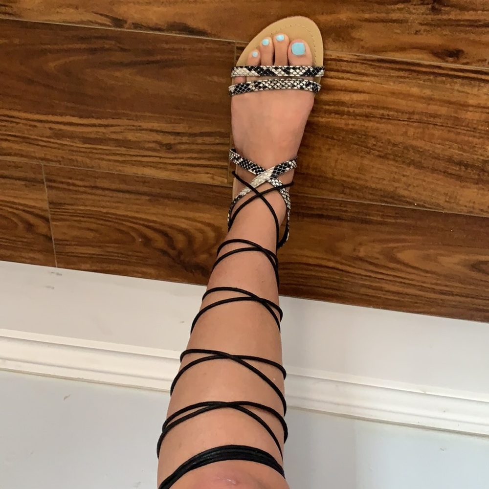 Catherine Malandrino lace up snake print sandals